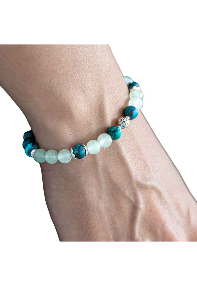 Bratara femei Adria din cristale de Aventurin si Turcoaz American - accesorii din argint 925 - unica - dimensiune personalizabila