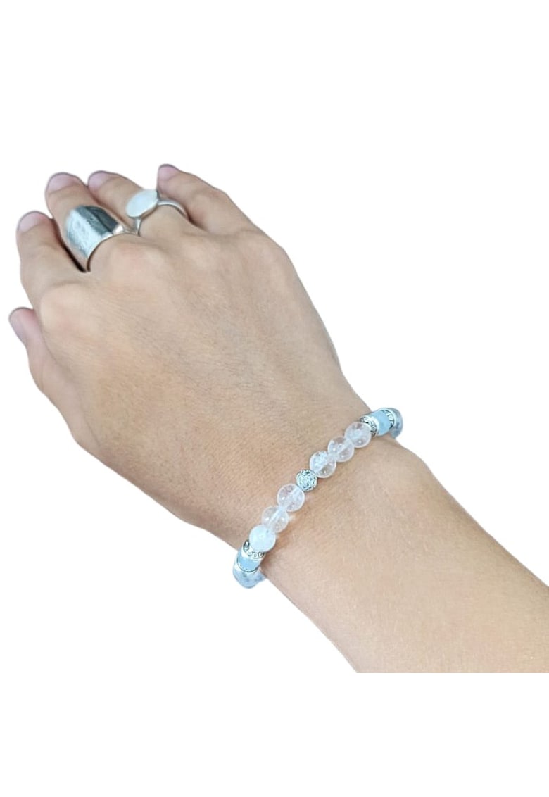 Bratara femei Shanti - cristale de cuart transparent si Acvamarin - 6mm - 17-18 cm