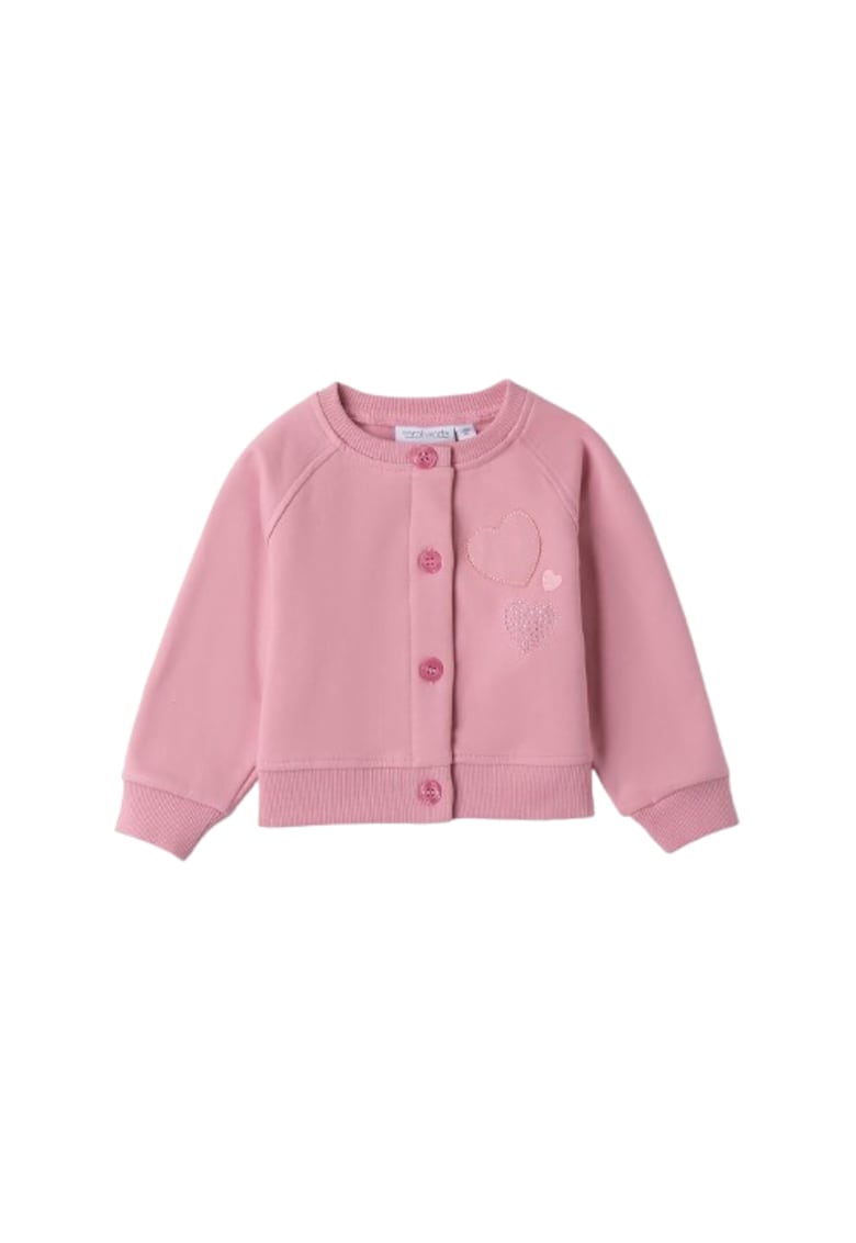 Hanorac fete tip bomber din bumbac elastic fleece cu interior periat cu nasturi si aplicatii cu strasuri