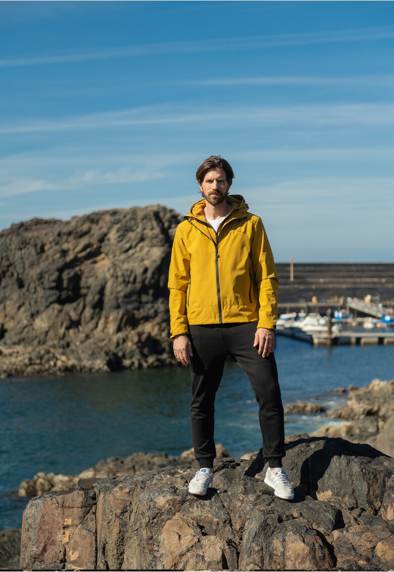 Jacheta de ploaie de tranzitie - gluga - fermoar - mansete ajustabile - J-Tour - galben -