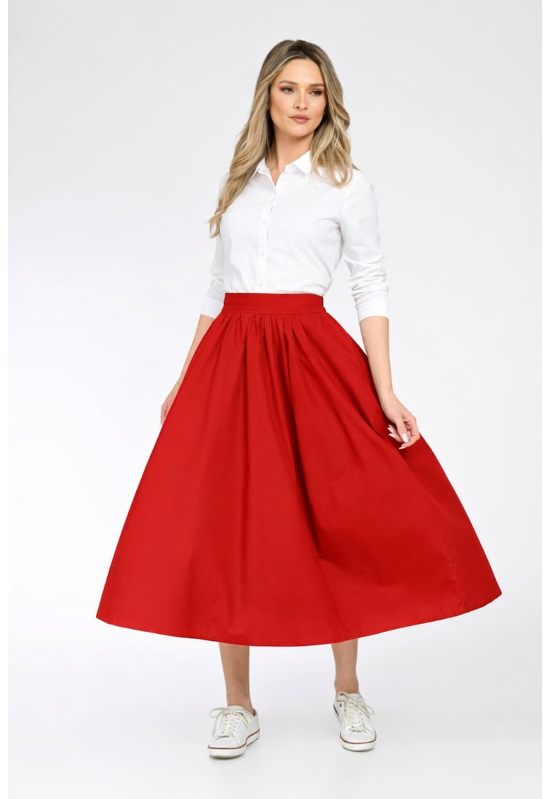 Fusta midi cu snururi ascunse