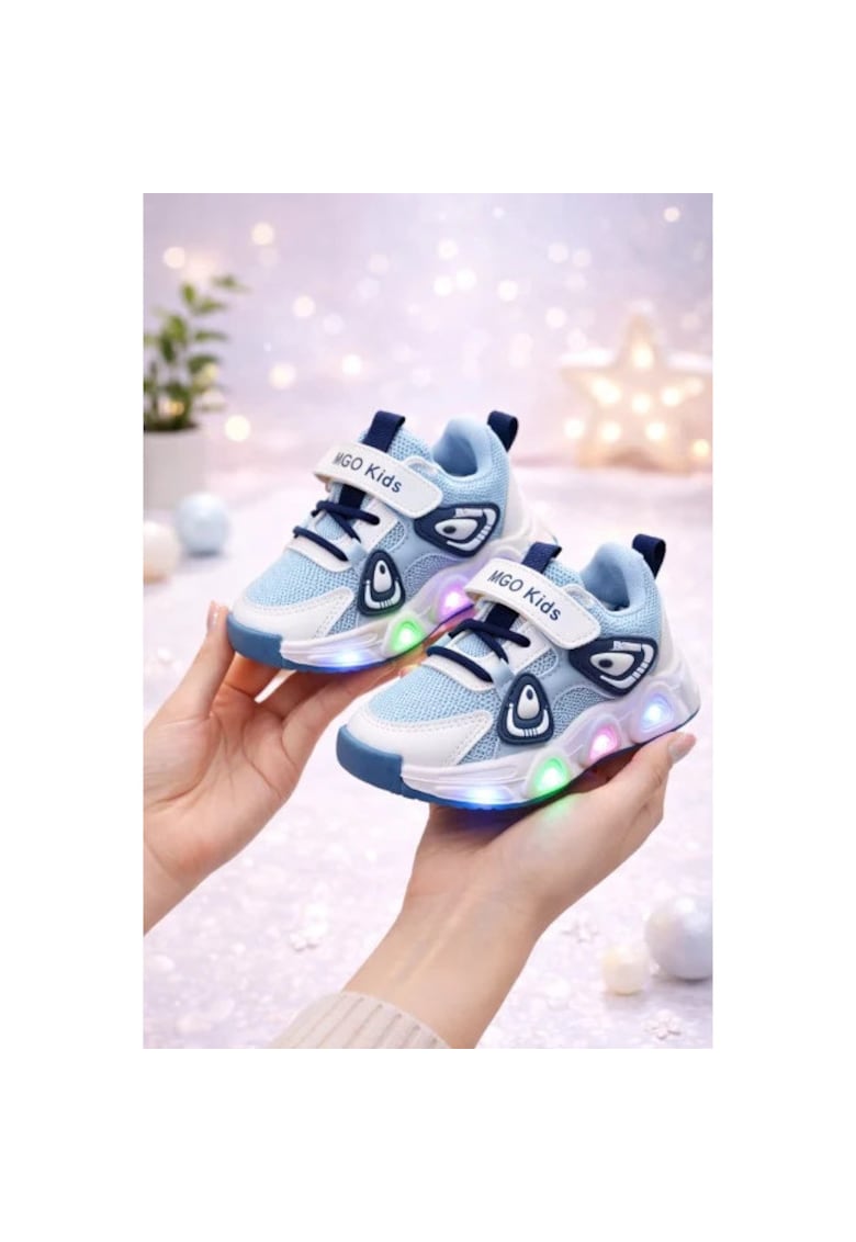 Pantofi sport cu luminite Panda New Style - Model AL 36959 - Textil - Baieti - Albastru -