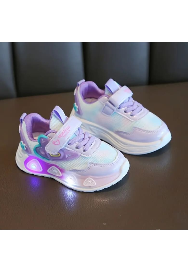 Adidasi sidefati cu luminite - purple hearts