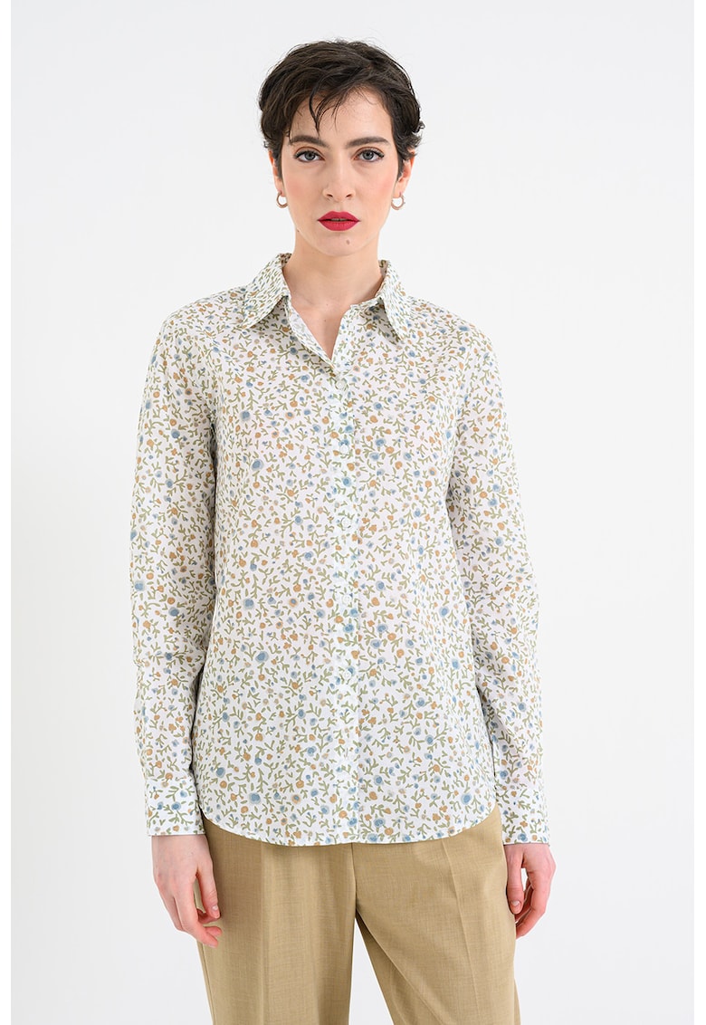 Camasa din bumbac cu guler ascutit si imprimeu - Multicolor
