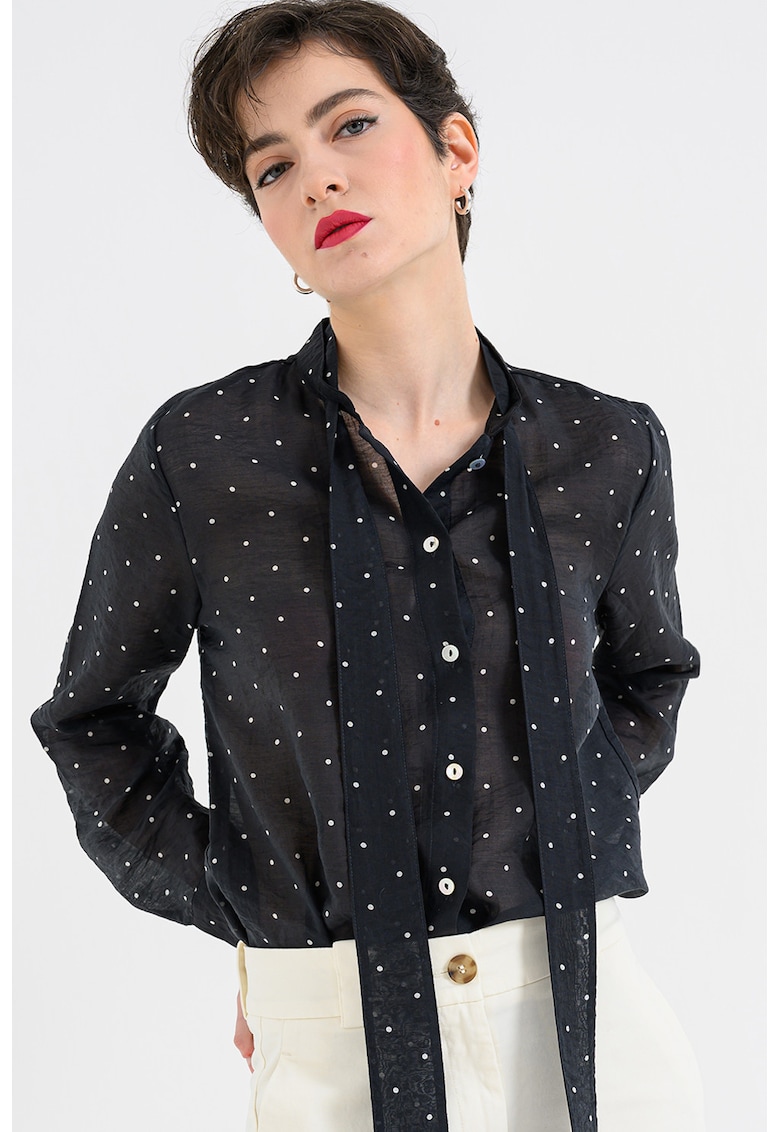 Camasa din amestec de lyocell cu model cu buline - Negru stins/Alb optic