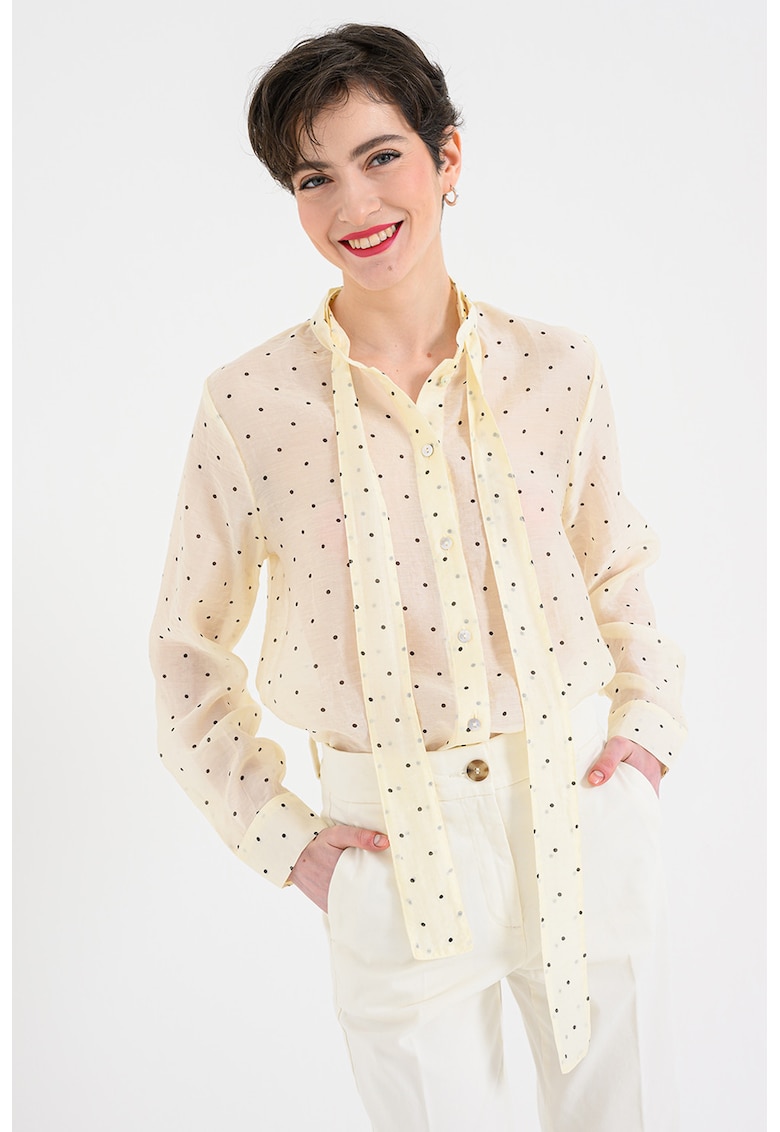 Camasa din amestec de lyocell cu model cu buline - Crem