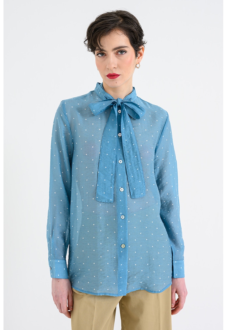 Camasa din amestec de lyocell cu model cu buline - Albastru