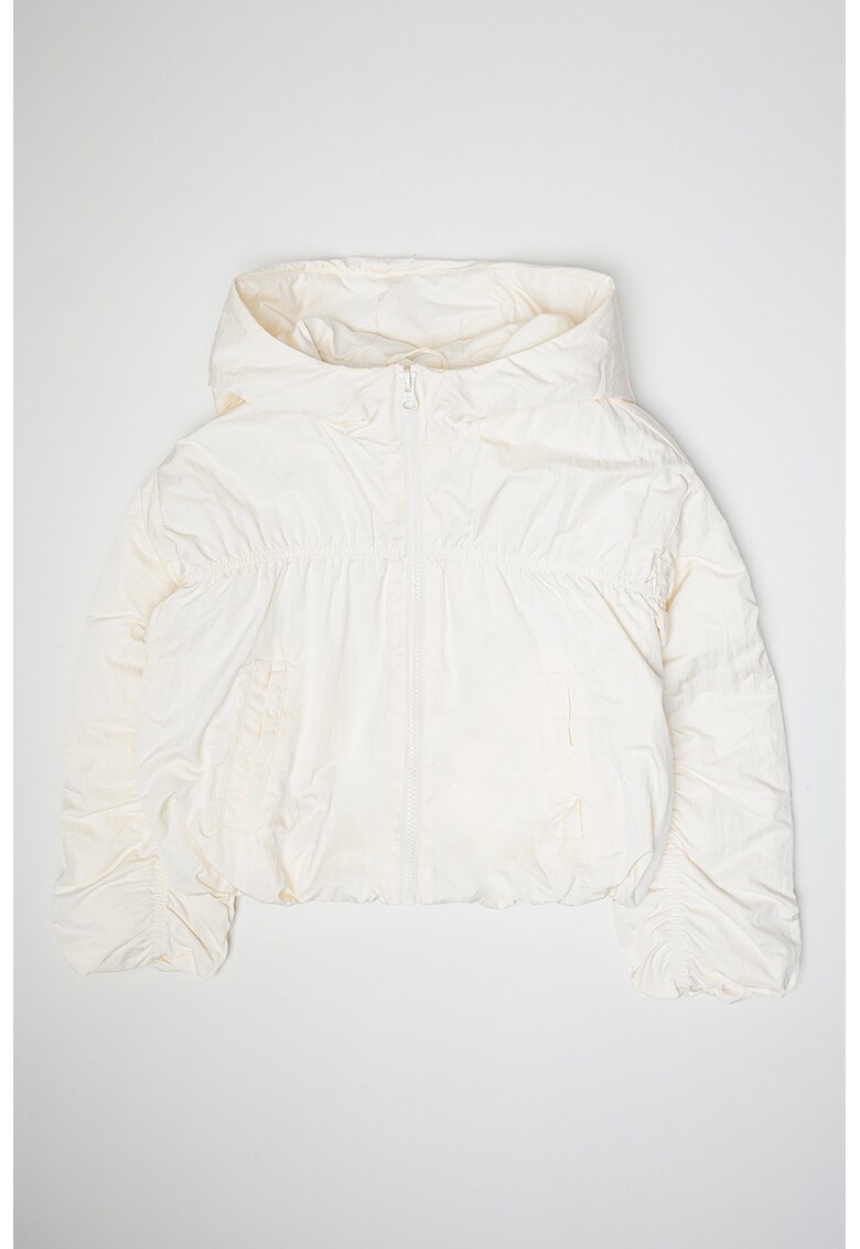 Geaca cu gluga si fermoar - Alb fildes