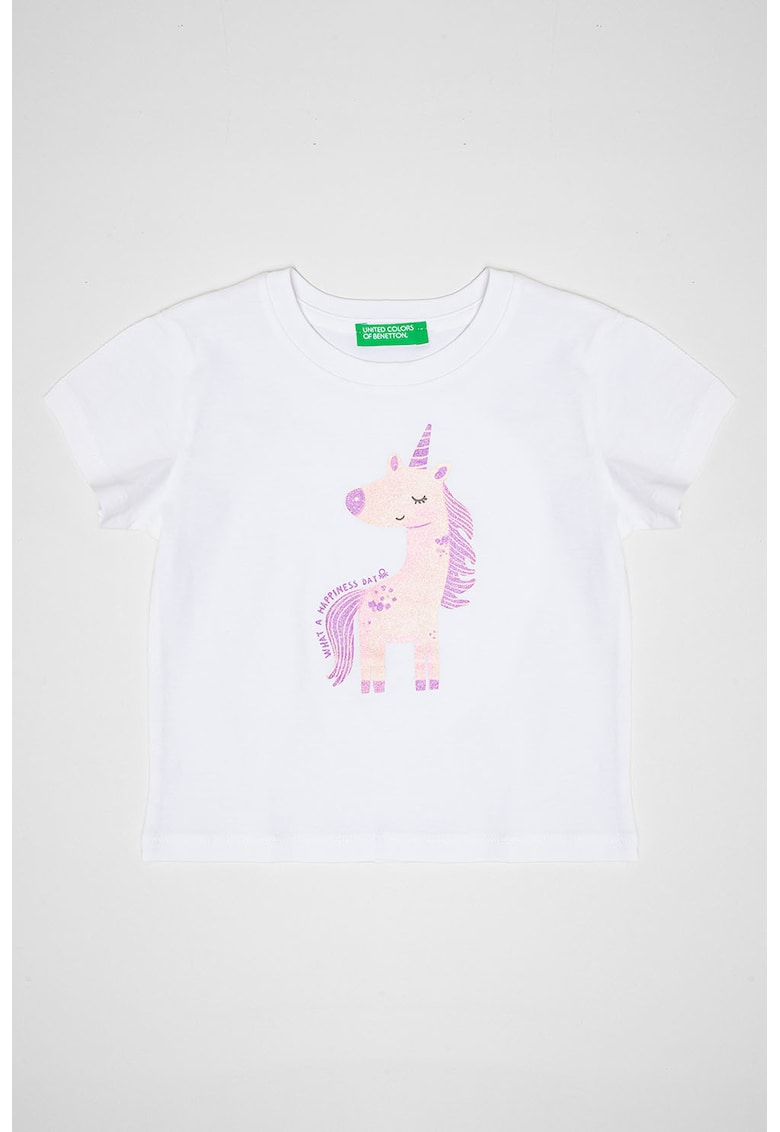 Tricou din bumbac cu imprimeu frontal - Alb/Violet prafuit/Liliac prafuit