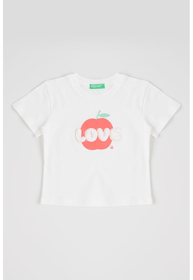 Tricou cu imprimeu cu fructe si aplicatii variate - Rosu/Alb