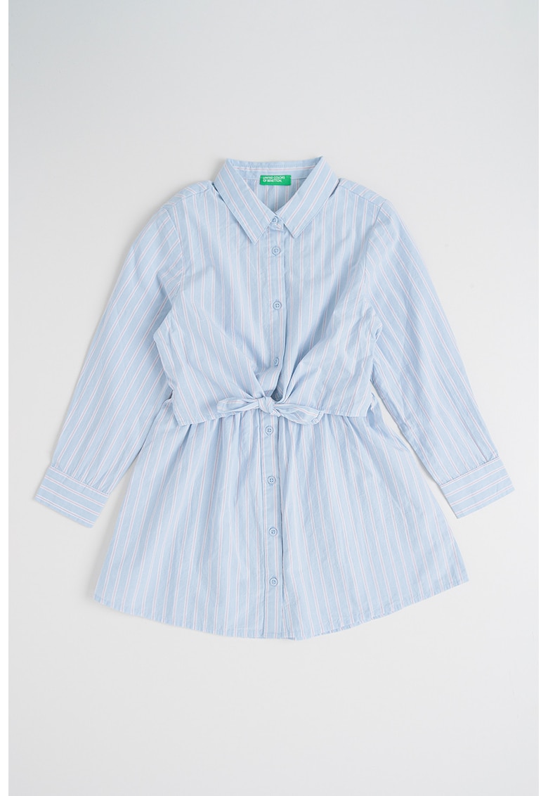 Rochie cu nasturi si model in dungi - Alb/Maro taupe deschis/Albastru glaciar