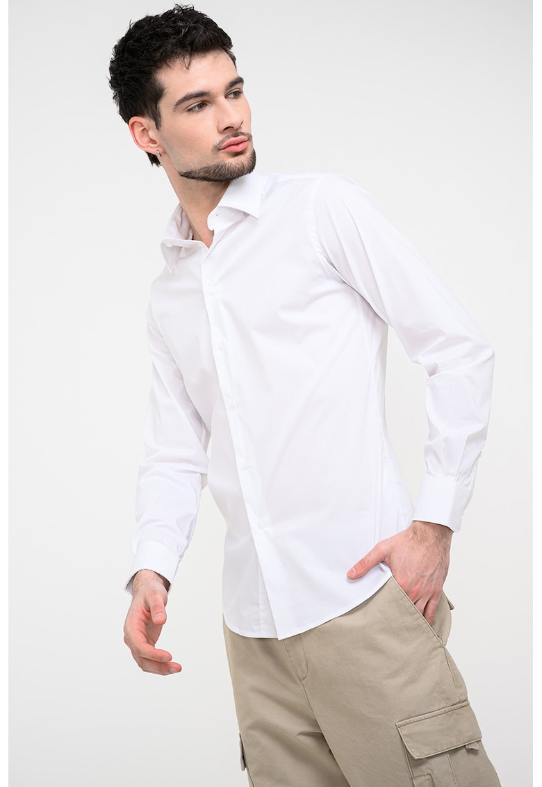 Camasa slim-fit din amestec de bumbac - Alb optic