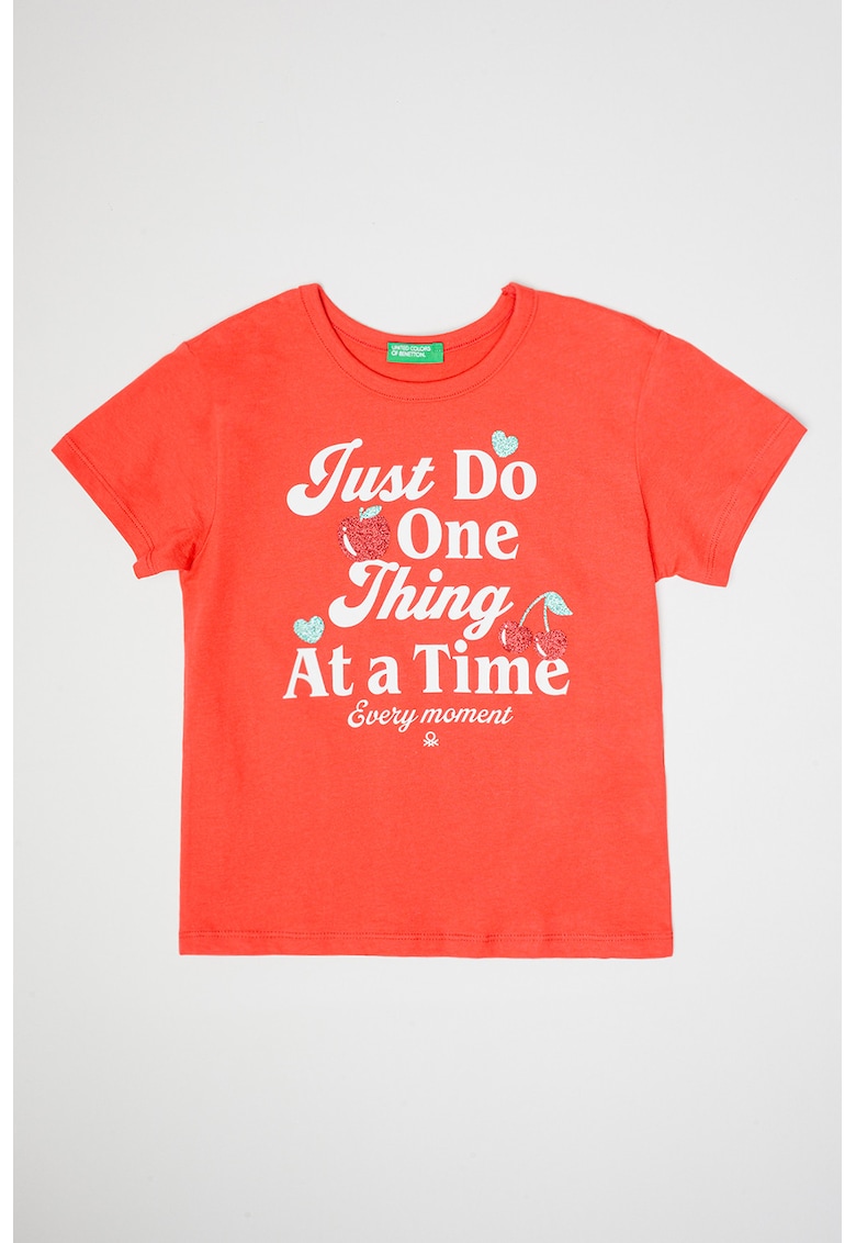 Tricou din bumbac cu imprimeu - Alb/Coral