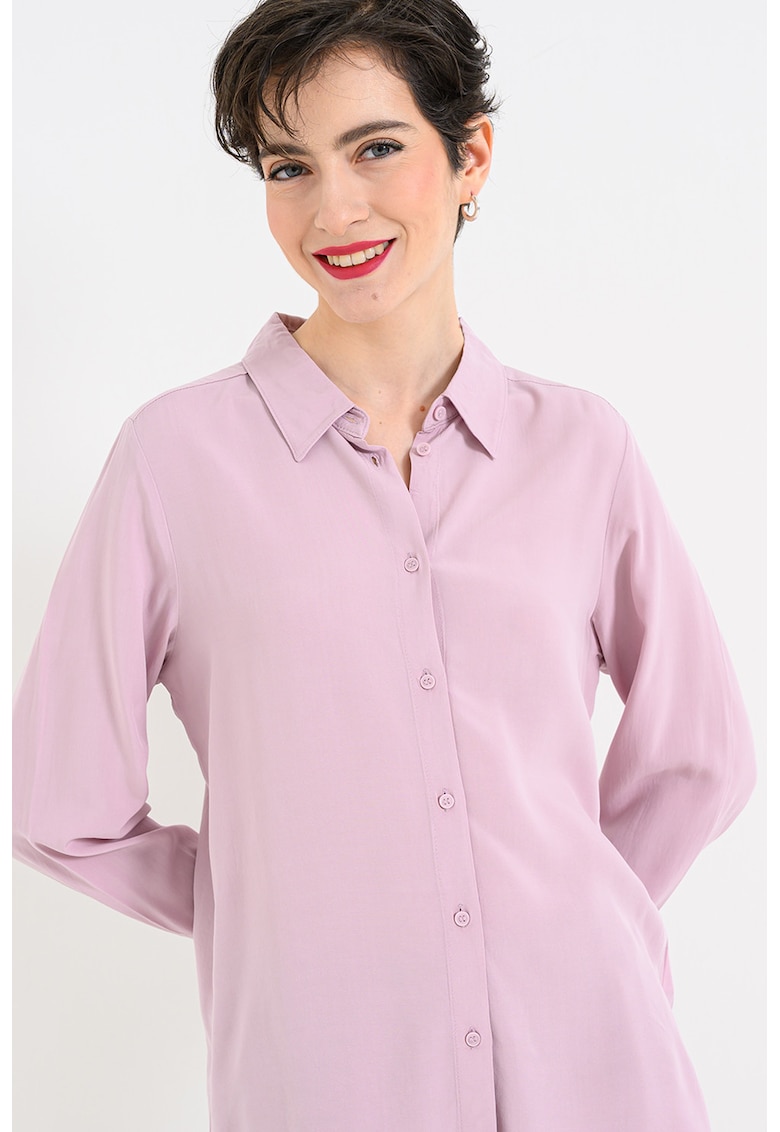 Camasa uni cu guler ascutit - Roz pastel