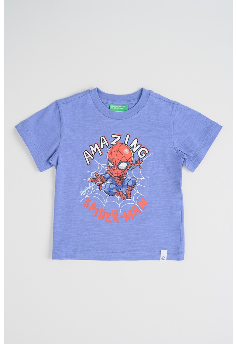 Tricou cu decolteu la baza gatului si imprimeu cu desene animate - Rosu/Alb/Albastru prafuit