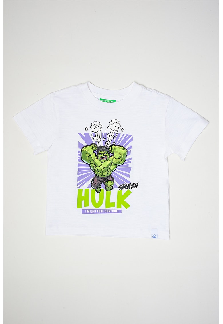 Tricou cu decolteu la baza gatului si imprimeu cu desene animate - Alb/Ametist/Verde lime