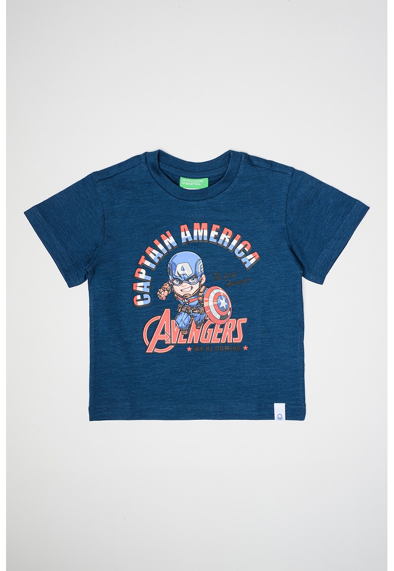 Tricou cu decolteu la baza gatului si imprimeu cu desene animate - Rosu/Alb/Bleumarin