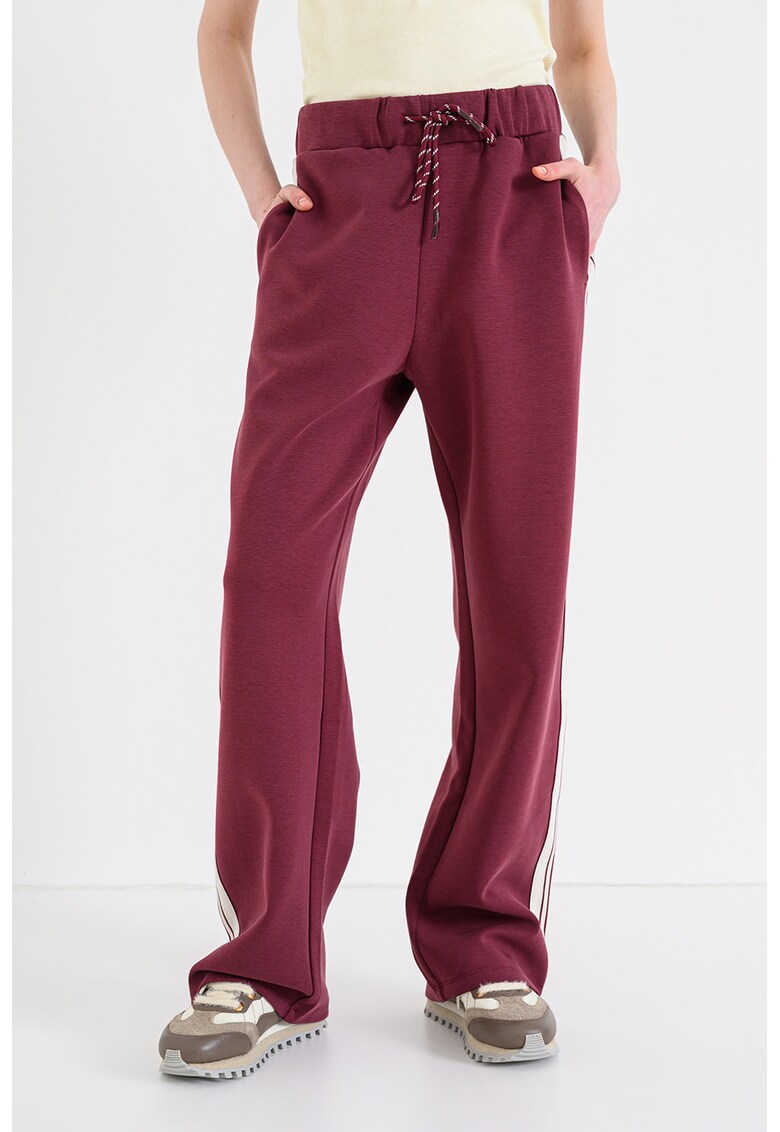 Pantaloni de trening din amestec de modal cu croiala relaxed-fit si talie medie - Visiniu/Alb murdar