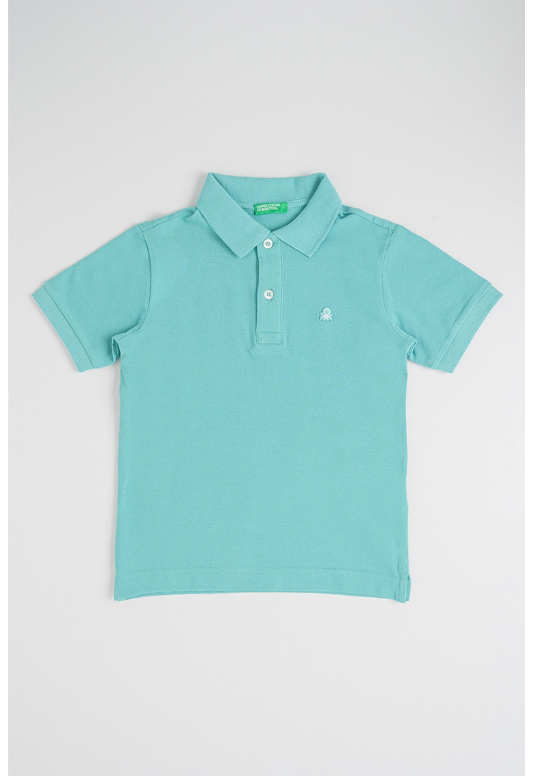 Tricou polo din bumbac pique cu aplicatie logo discreta - Verde persan