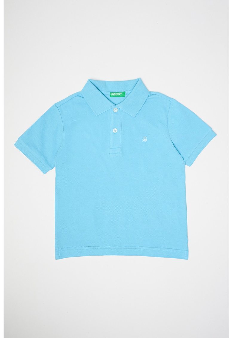 Tricou polo din bumbac pique cu aplicatie logo discreta - Albastru deschis