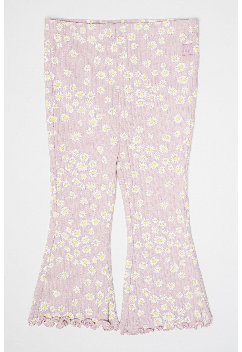 Pantaloni cu talie inalta si imprimeu grafic - Alb/Roz prafuit