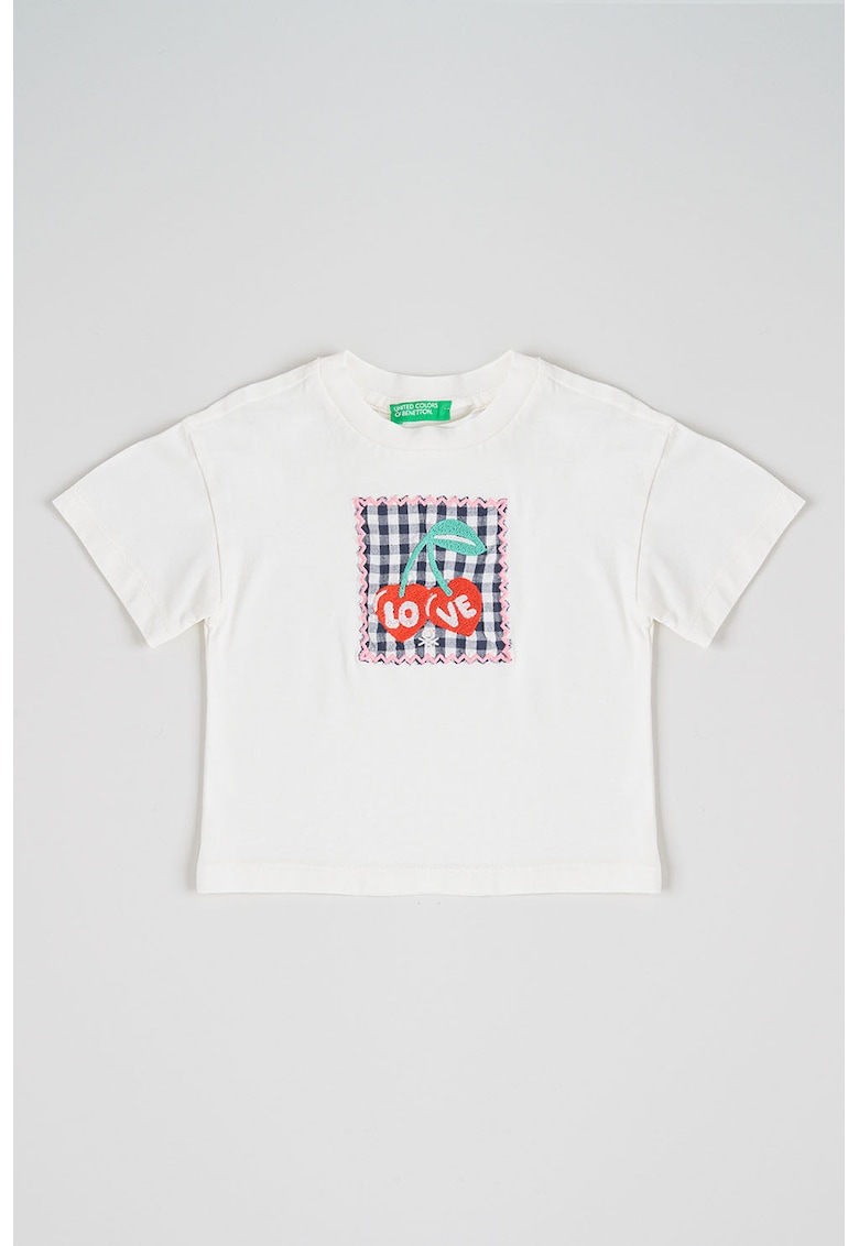 Tricou din bumbac cu decolteu la baza gatului - Rosu/Alb/Negru