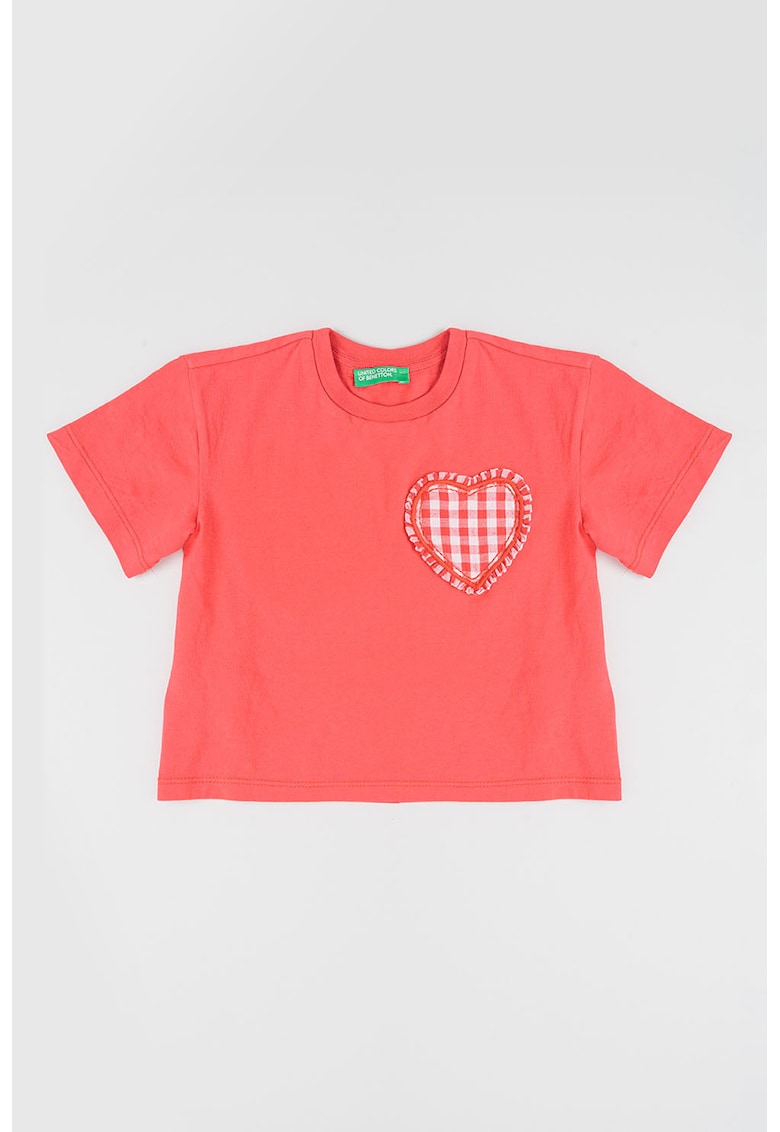 Tricou din bumbac cu decolteu la baza gatului - Alb/Coral