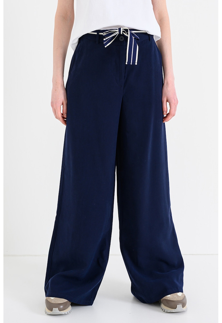 Pantaloni cu croiala ampla si cordon - Alb murdar/Bleumarin