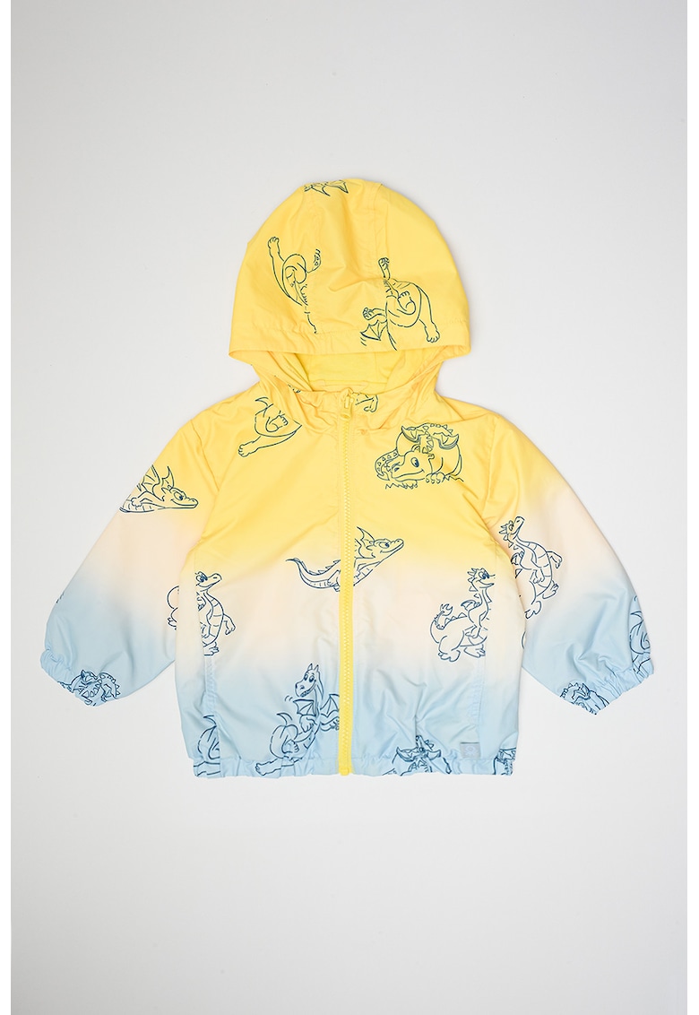Jacheta cu gluga si imprimeu - Alb/Galben/Albastru glaciar