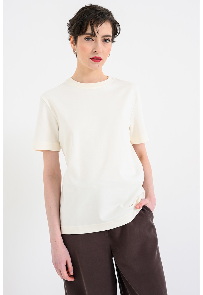 Tricou leger - de bumbac - cu decolteu la baza gatului - Alb murdar