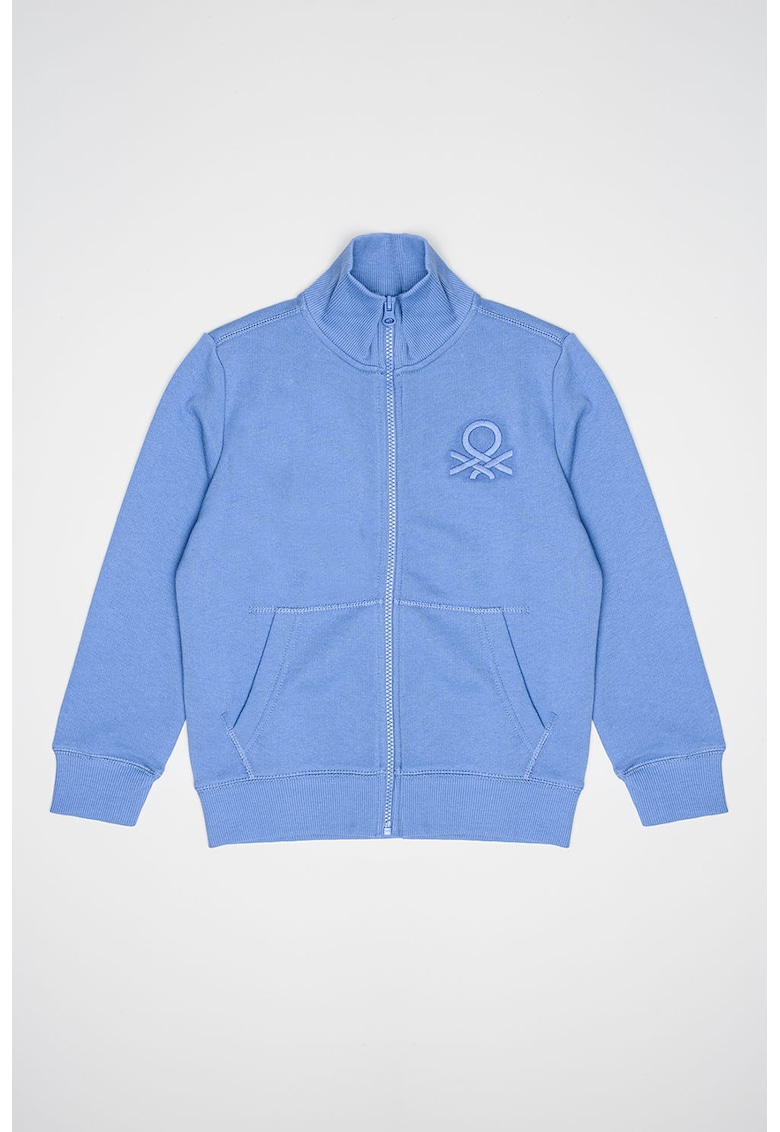 Bluza de trening din bumbac cu fermoar si buzunare frontale - Albastru prafuit/Albastru