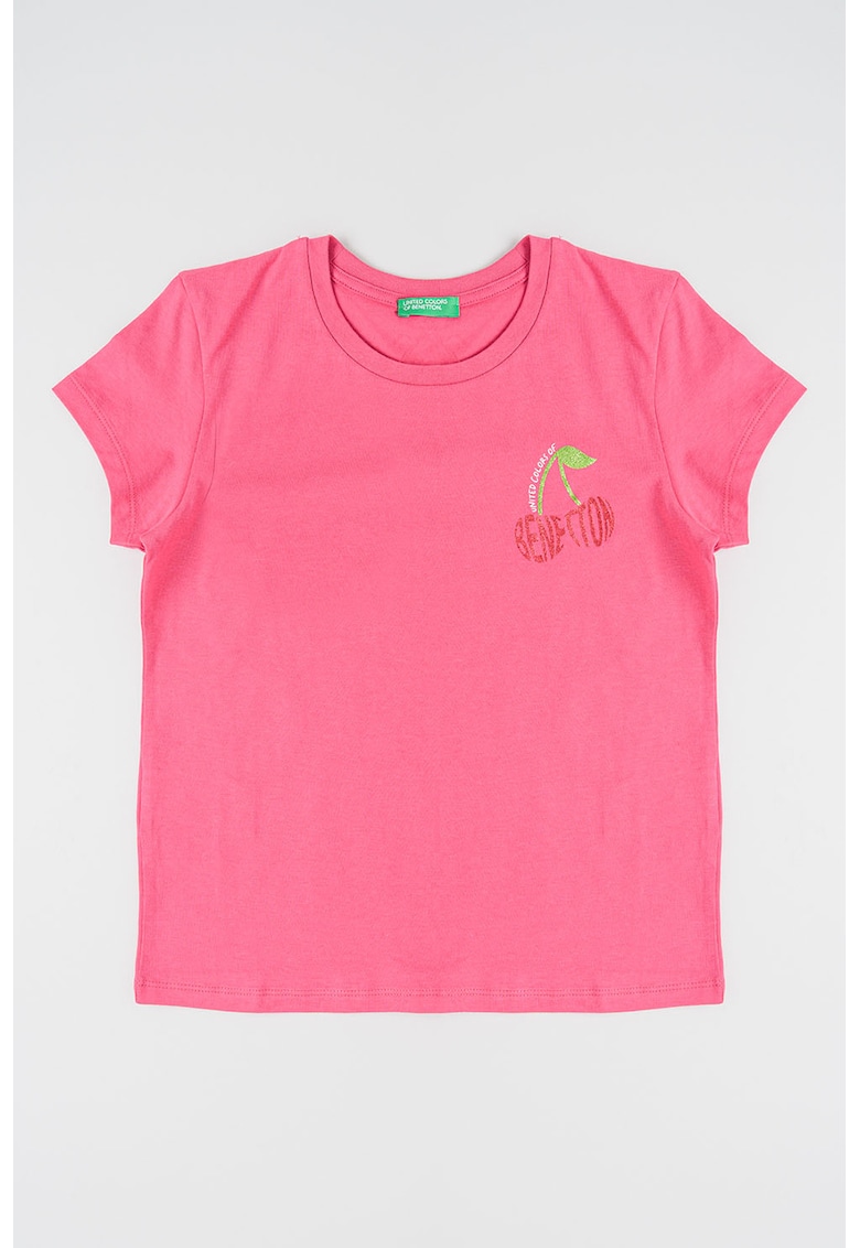 Tricou regular fit cu imprimeu stralucitor - Fucsia