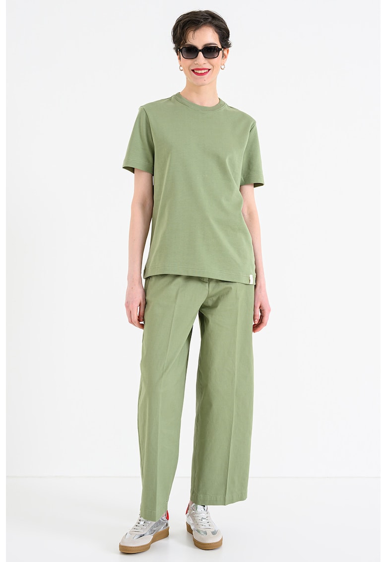 Tricou leger - de bumbac - cu decolteu la baza gatului - Verde pal