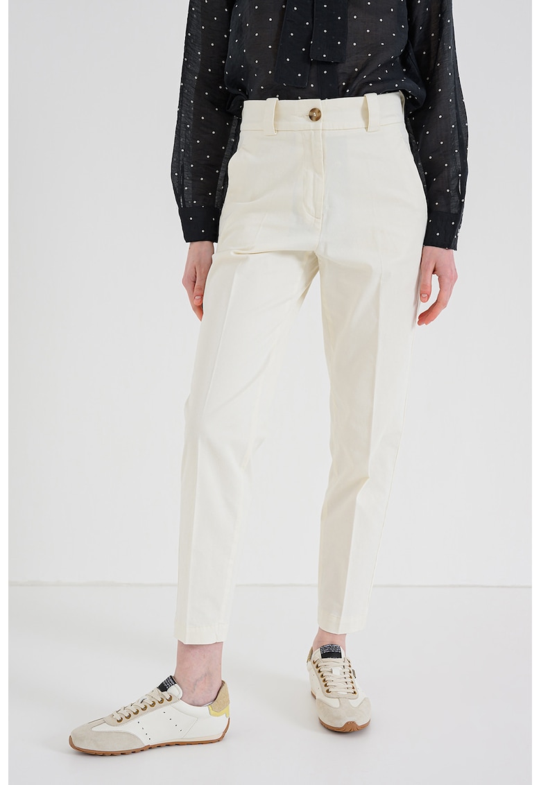 Pantaloni crop cu croiala conica - Crem