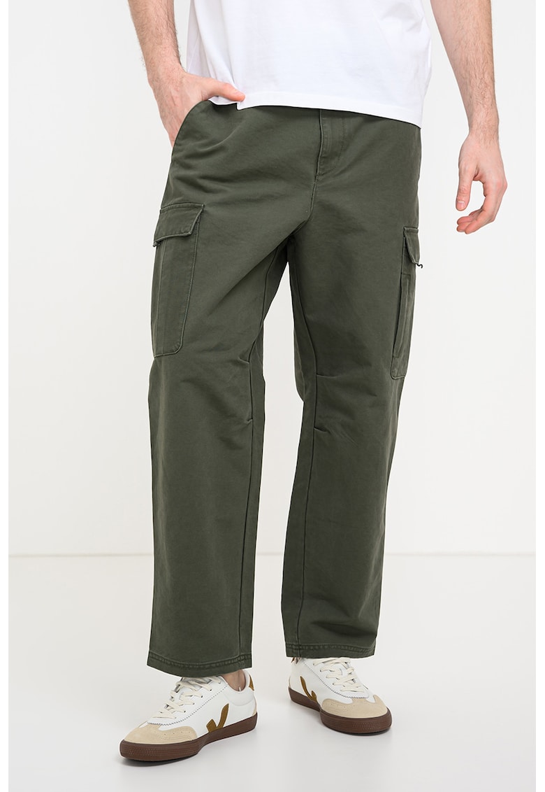 Pantaloni cargo cu croiala dreapta - Verde feriga