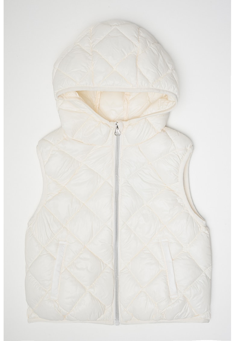Vesta matlasata cu gluga - Alb fildes