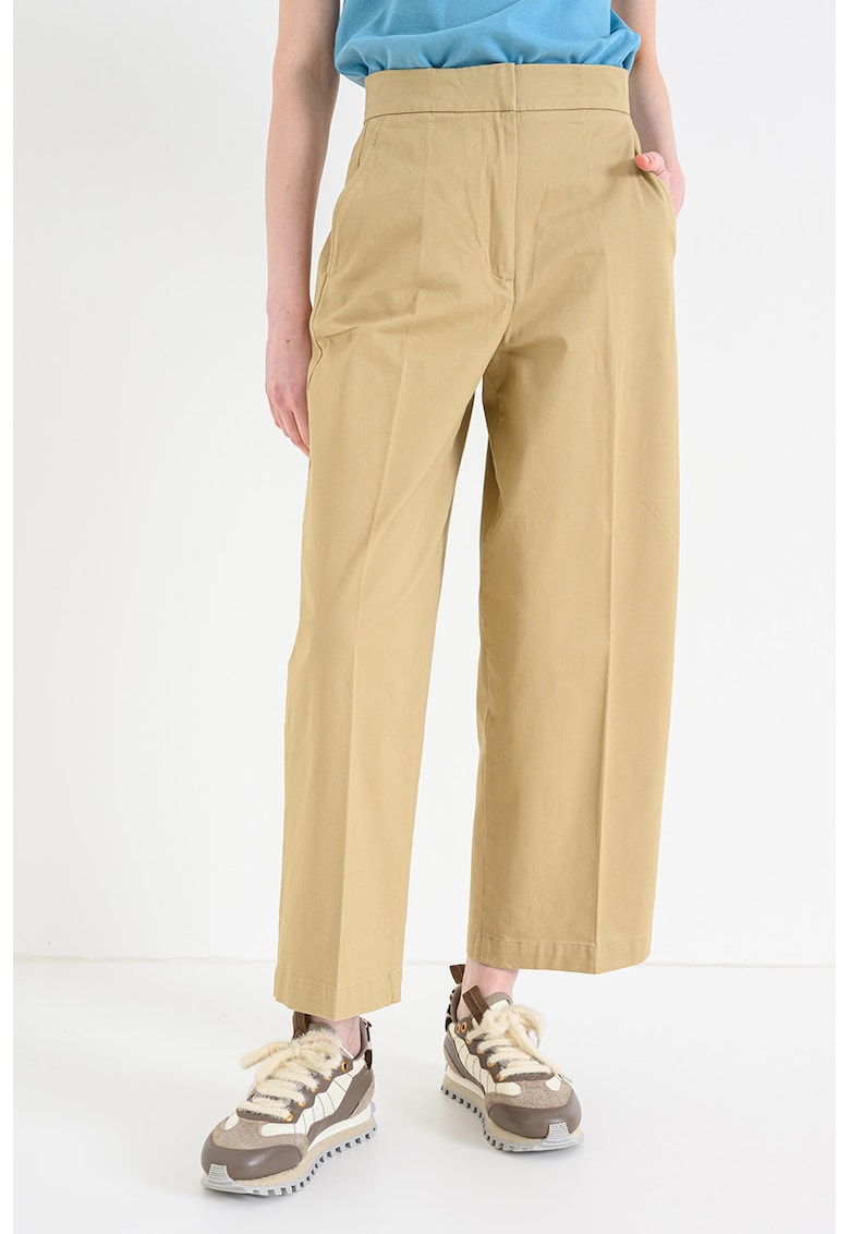 Pantaloni crop cu croiala ampla - Bej inchis