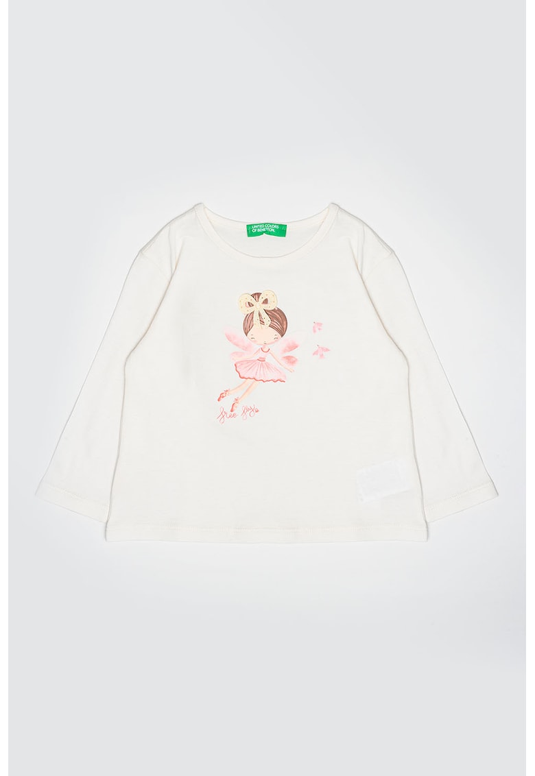 Bluza din bumbac cu imprimeu frontal - Alb/Roz pastel/Maro deschis