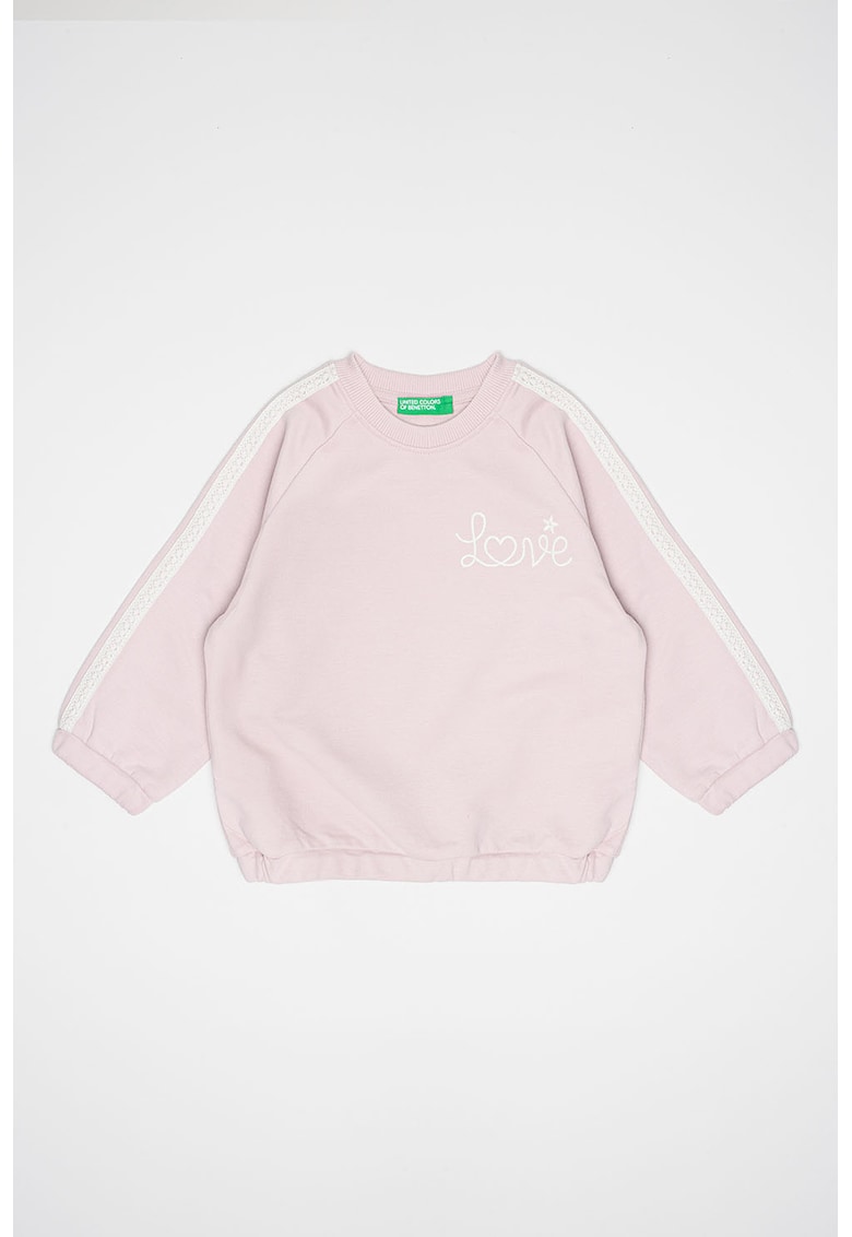 Bluza de trening cu imprimeu si maneci raglan - Alb/Liliac prafuit