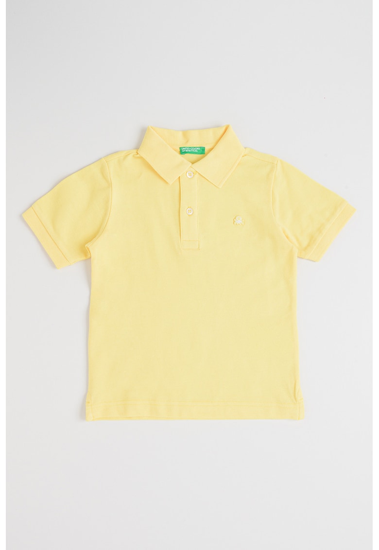 Tricou polo din bumbac pique cu aplicatie logo discreta - Galben sofran