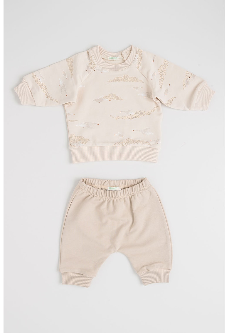 Set de bluza si pantaloni - 2 piese - Alb/Bej inchis/Bej deschis