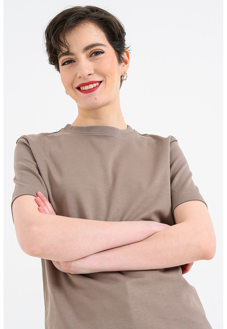 Tricou leger - de bumbac - cu decolteu la baza gatului - Maro taupe deschis