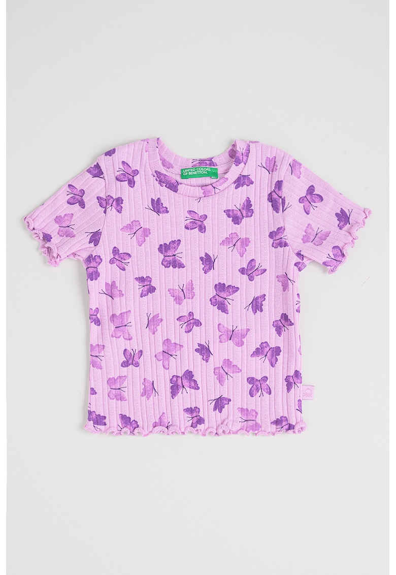 Tricou cu decolteu la baza gatului si imprimeu grafic - Lila/Violet pruna