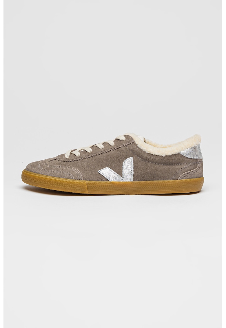 Pantofi sport low-cut din piele intoarsa - Gri cenusiu/Gri inchis