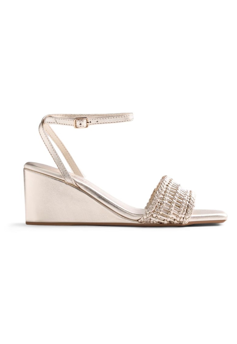 Sandale wedge de piele cu varf patrat Marereni - Auriu platinat