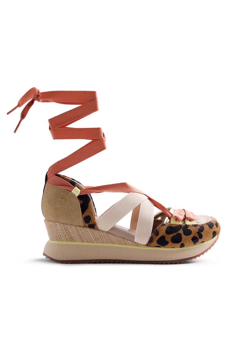Pantofi sport Desinic wedge cu animal print - Negru/Maro camel