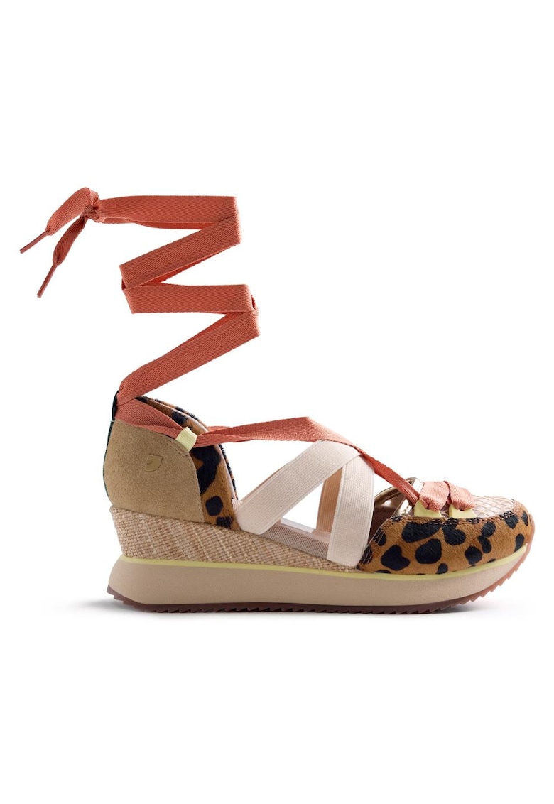 Pantofi sport Desinic wedge cu animal print - Negru/Maro camel