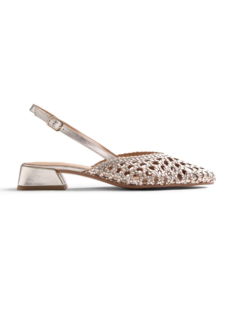 Pantofi slingback din piele cu aspect impletit Kipili - Auriu platinat
