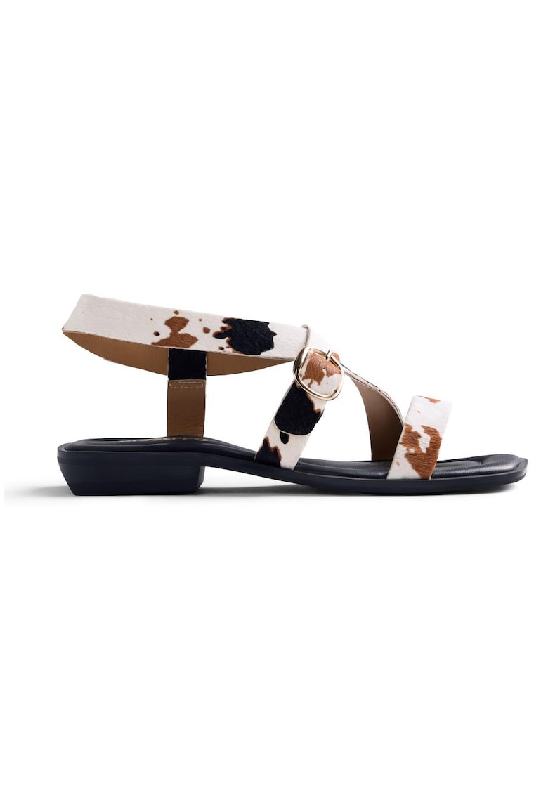 Sandale din piele cu par scurt cu animal print Mbeya - Alb/Maro
