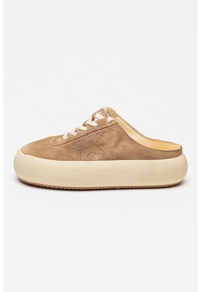 Pantofi sport slip-on Space Sabot din piele intoarsa - Bej deschis/Maro pamantiu